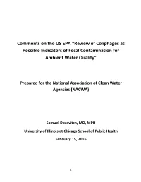 Comments on the US EPA “Review of Coliphages As Possible Indicators of Fecal Contamination for Ambient Water Quality”