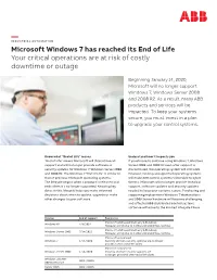 Microsoft Windows 7 Has Reached Its End of Life Your Critical Operations Are at Risk of Costly Downtime Or Outage