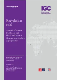 Recyclers at Risk? Analysis of E-Waste Livelihoods and Blood Lead Levels at Ghana's Recycling Hub, Agbogbloshie