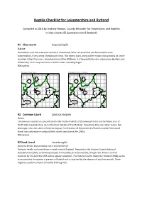 Reptile Checklist for Leicestershire and Rutland
