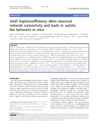 Setd5 Haploinsufficiency Alters Neuronal Network Connectivity And