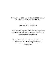 Towards a Critical Edition of the Short Fiction of Sarah Grand, Part 1