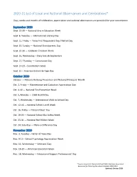 2020-21 List of Local and National Observances and Celebrations*