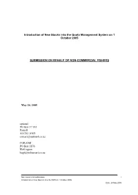 Introduction of New Stocks Into the Quota Management System on 1 October 2005