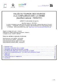 VALLÉE DU TAURION, DES SOURCES À LA CONFLUENCE AVEC LA VIENNE (Identifiant National : 740002787)