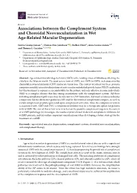 Associations Between the Complement System and Choroidal Neovascularization in Wet Age-Related Macular Degeneration