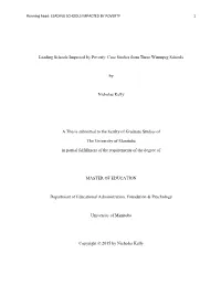 Case Studies from Three Winnipeg Schools by Nicholas Kelly a Thesis