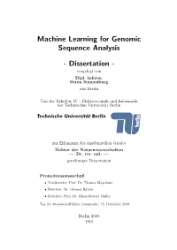 Machine Learning for Genomic Sequence Analysis