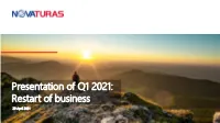 Presentation of Q1 2021: Restart of Business 29 April 2021 Disclaimer