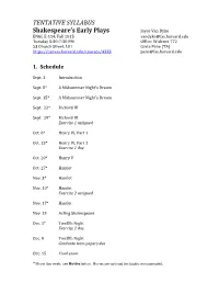 TENTATIVE SYLLABUS Shakespeare's Early Plays
