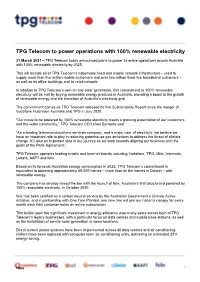 TPG Telecom to Power Operations with 100% Renewable Electricity