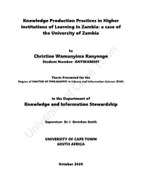Knowledge Production Practices in Higher Institutions of Learning in Zambia: a Case of the University of Zambia