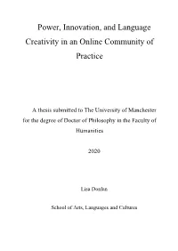 Power, Innovation, and Language Creativity in an Online Community of Practice
