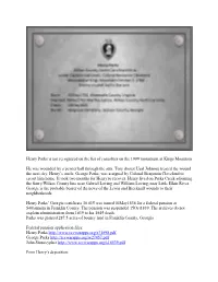 Henry Parks Is Not Recognized on the List of Casualties on the 1909 Monument at Kings Mountain
