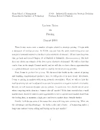 Lecture Notes on Pricing
