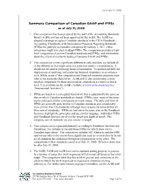 Summary Comparison of Canadian GAAP and Ifrss As of July 31, 2008