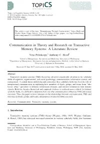 Communication in Theory and Research on Transactive Memory Systems: a Literature Review