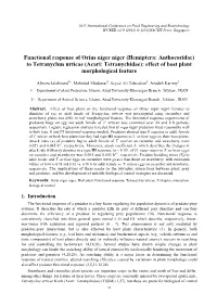 Functional Response of Orius Niger Niger (Hemiptera: Anthocoridae) to Tetranychus Urticae (Acari: Tetranychidae): Effect of Host Plant Morphological Feature