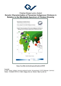Genetic Characterization of Tanzanian Indigenous Chickens in Relation to the Worldwide Spectrum of Chicken Diversity