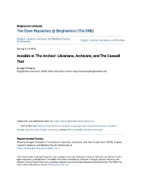 Invisible in 'The Archive': Librarians, Archivists, and the Caswell Test