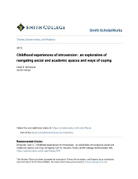 Childhood Experiences of Introversion : an Exploration of Navigating Social and Academic Spaces and Ways of Coping