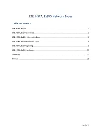 LTE, HSPA, Evdo Network Types