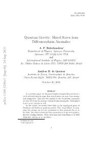 Mixed States from Diffeomorphism Anomalies Arxiv:1109.5290V1