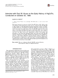 Interview with Paul W. Kruse on the Early History of Hgcdte, Conducted on October 22, 1980