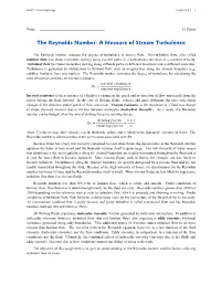 The Reynolds Number: a Measure of Stream Turbulence