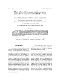 Effect of Formaldehyde As an Additive on Some Properties of Magnesium Oxysulphate Cement