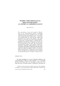 Husserl's Phenomenological Reduction Revisited