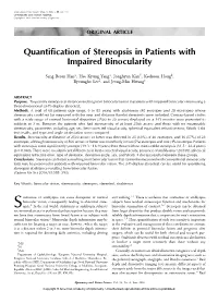 Quantification of Stereopsis in Patients with Impaired Binocularity