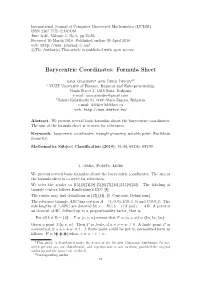 Barycentric Coordinates: Formula Sheet
