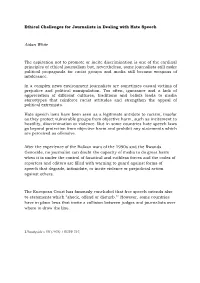 Ethical Challenges for Journalists in Dealing with Hate Speech