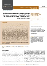 Rock-Water Interaction and Chemical Quality Analysis of Groundwater In