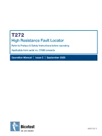High Resistance Fault Locator Refer to Preface & Safety Instructions Before Operating Applicable from Serial No