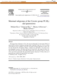 Maximal Subgroups of the Coxeter Group W(H4) and Quaternions