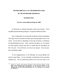 Of the Barrister Class by the Hon Michael Mchugh AC, Introduction