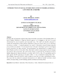 Introduction of Social Studies Education in Nigeria Schools: a Success Or a Failure