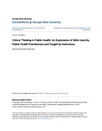 Critical Thinking in Public Health: an Exploration of Skills Used by Public Health Practitioners and Taught by Instructors