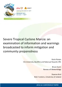 Severe Tropical Cyclone Marcia: an Examination of Information and Warnings Broadcasted to Inform Mitigation and Community Preparedness