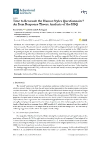 Time to Renovate the Humor Styles Questionnaire? an Item Response Theory Analysis of the HSQ