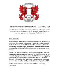 VE DAY WW2 Players As at May 2020