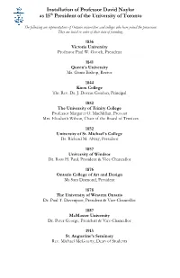 Installation of Professor David Naylor As 15Th President of the University of Toronto