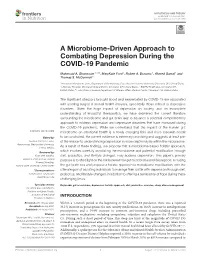 A Microbiome-Driven Approach to Combating Depression During the COVID-19 Pandemic
