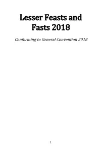 Lesser Feasts and Fasts 2018