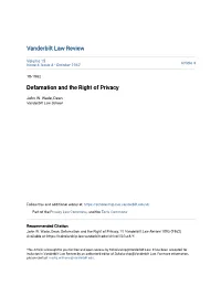 Defamation and the Right of Privacy