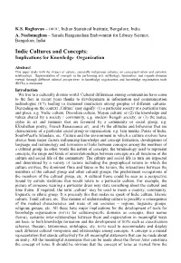 Indic Cultures and Concepts: Implications for Knowledge Organization