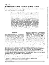 Nutritional Interventions for Autism Spectrum Disorder