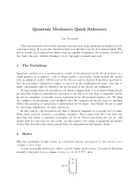 Quantum Mechanics Quick Reference